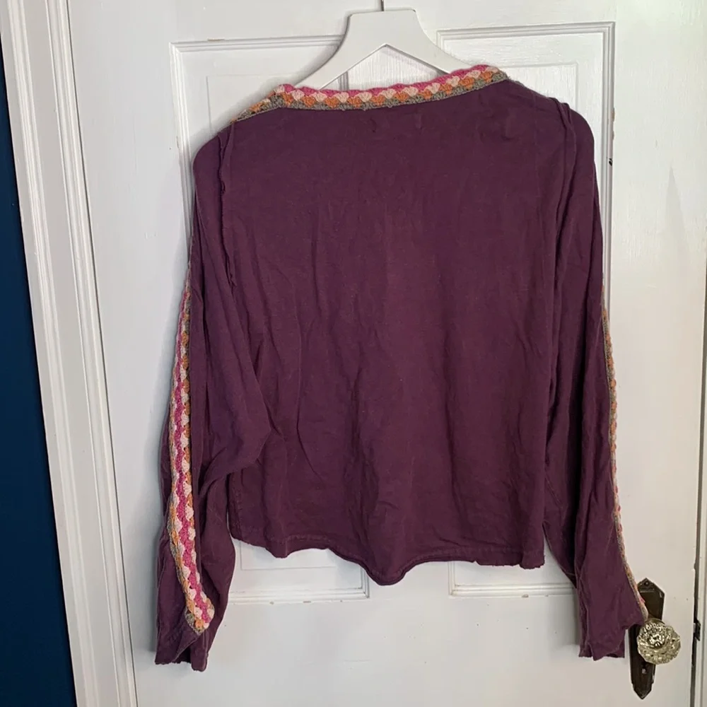 Free People We the Free Crochet Trimmed Oversize Tee Top W-909 Sz M